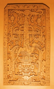 Probably the most impressive Mayan relief that has been discovered so far. It shows the ruler Pacal ascending from the underworld to the upper world! The original dimensions are 3.8m x 2.2m x 0.25m. The weight is several tons.