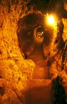 50 underground cities are suspected in the region around Derinkuyu,but only 3 have been made accessible so far. Derinkuyu is the largest with 8 floors exposed to a depth of 50m so far.