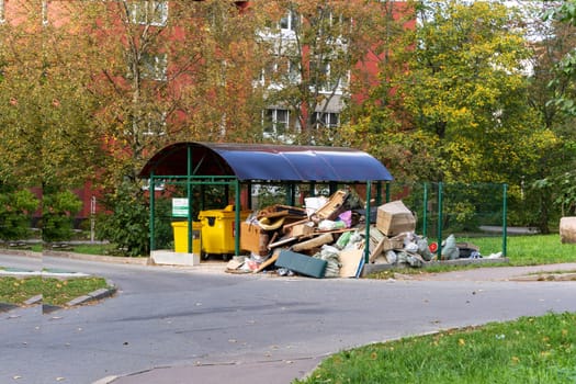 urban organized municipal street point for collecting garbage and household waste.