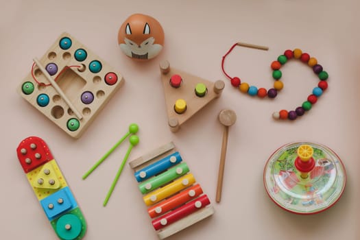 Eco-friendly colored wooden educational toys according to the Montessori method for preschool children. Children's wooden toys. Educational logic toys for kids. Montessori Games for Child Development
