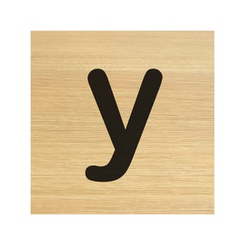 A lower case y wood block on white with clipping path
