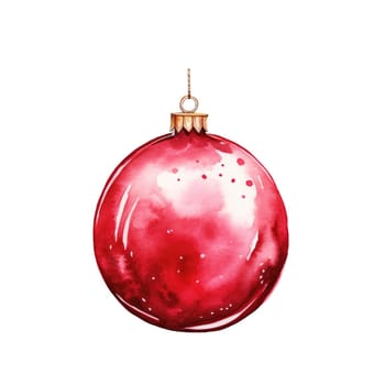 Watercolor Christmas red ball decoration hand painted illustration isolated on white background. AI