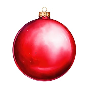 Watercolor Christmas red ball decoration hand painted illustration isolated on white background. AI