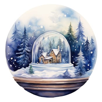 Watercolor snow globe. Drawing on a white background. AI