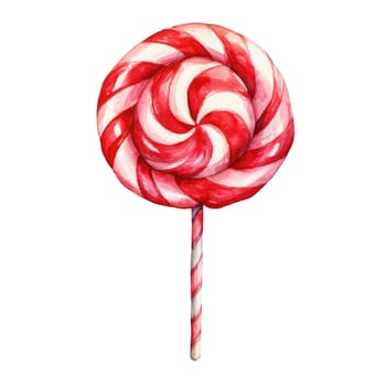 Watercolor christmas red lollipop on white background. AI