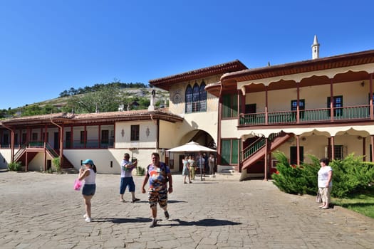 Bakhchisaray, Crimea - July 02. 2019. Palace Square at the entrance to Khan's Palace