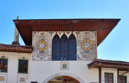 Bakhchisaray, Crimea - July 02. 2019. Fragment of a gate with a pattern at the entrance to the Khan's palace