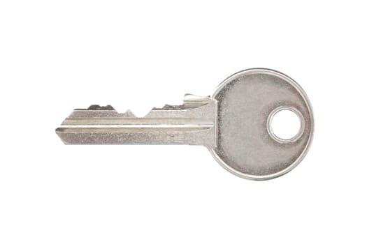 Silver house key isolated on white with clipping path