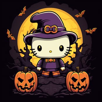 Halloween Spooky Hello Kitty. Cute Hello Kitty Kawaii. AI Generated.