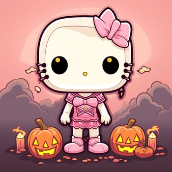 Halloween Spooky Hello Kitty. Cute Hello Kitty Kawaii. AI Generated.