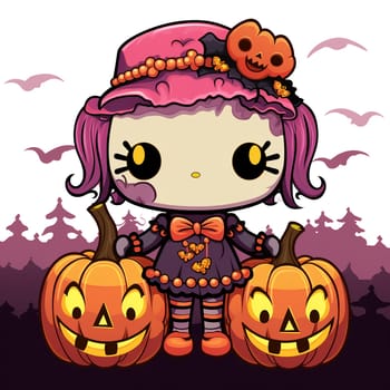 Halloween Spooky Hello Kitty. Cute Hello Kitty Kawaii. AI Generated.