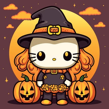 Halloween Spooky Hello Kitty. Cute Hello Kitty Kawaii. AI Generated.