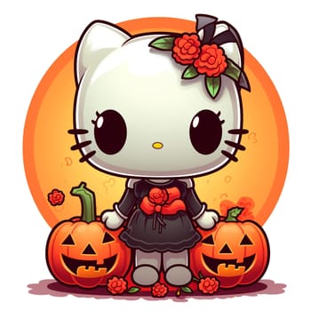 Halloween Spooky Hello Kitty. Cute Hello Kitty Kawaii. AI Generated.