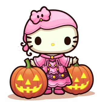 Halloween Spooky Hello Kitty. Cute Hello Kitty Kawaii. AI Generated.