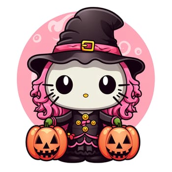 Halloween Spooky Hello Kitty. Cute Hello Kitty Kawaii. AI Generated.