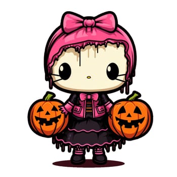 Halloween Spooky Hello Kitty. Cute Hello Kitty Kawaii. AI Generated.