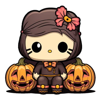 Halloween Spooky Hello Kitty. Cute Hello Kitty Kawaii. AI Generated.