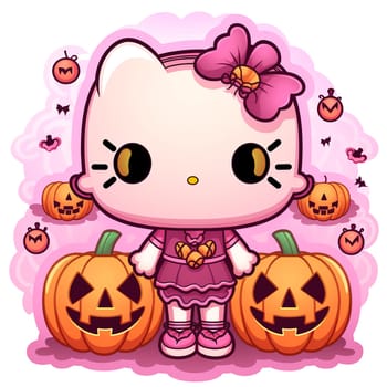 Halloween Spooky Hello Kitty. Cute Hello Kitty Kawaii. AI Generated.