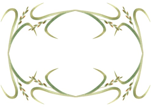 Rectangular frame of field grasses, cereals, ears and leaves. Decor for graphic design, printing and packaging. Isolated hand-drawn watercolor illustration