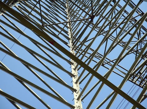 A power pole from below