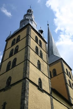 The two unequal towers are the landmark of the church of St. Nicolai in Lemgo (Lipperland)