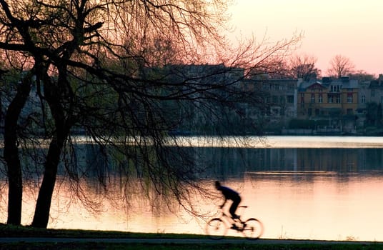 Lake in the evening by bike