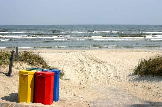 Trash cans on the beach