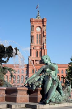 Red Town Hall with Statue