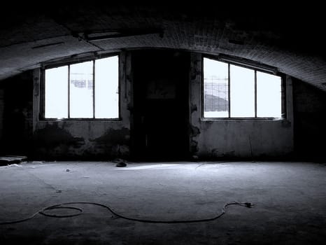 An old warehouse. The photo is slightly distorted.