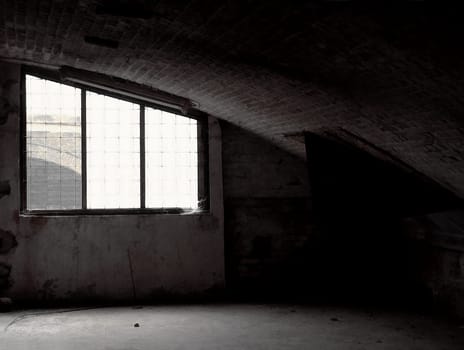 An old warehouse. The photo is slightly distorted.