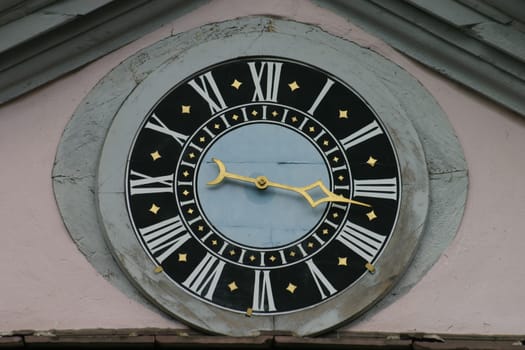 One-hand clock on the commandant's house of the castle in Bad Pyrmont from the 16th century