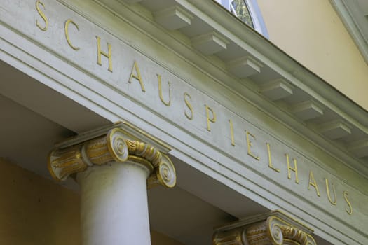 Lettering in the gable of the Bad Pyrmont Theatre