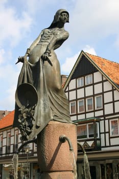 The "Alheyd Fountain"" commemorates a memorable event from 1460: Alheyd Pustekoke stole 45 consecrated hosts from St. Martin's Church and threw them into a well. For this ""sacrilege of the host"" the woman was sentenced"