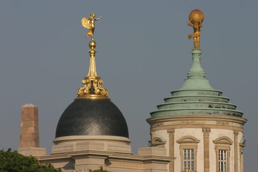 Domes of the Fortuna Portal and the Old Town Hall (right) at the Old Market Square in Potsdam