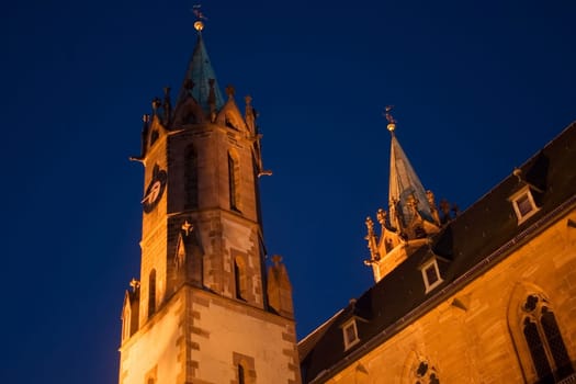 the St. Gallus Church in Ladenburg,an old Roman town,at the blue hour.