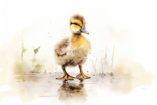 Watercolor painting of a duckling created with generative AI technology