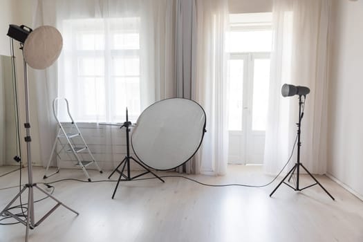 Photographer's equipment in a photo studio