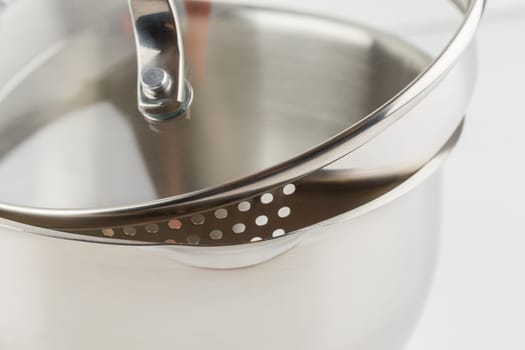 stainless steel cooking pot with glass lid with perforated skirting for convenient water draining