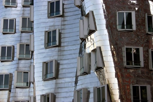 Facade of a house by the architect Frank O. Gehry in Düsseldorf's Medienhafen.