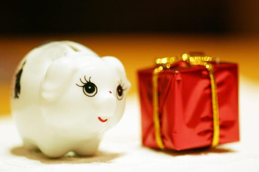 Piggy bank with gift