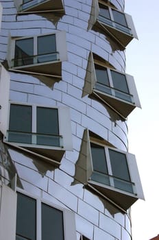 Facade of a house by the architect Frank O. Gehry in Düsseldorf's Medienhafen.