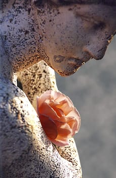 Stone statue with rose