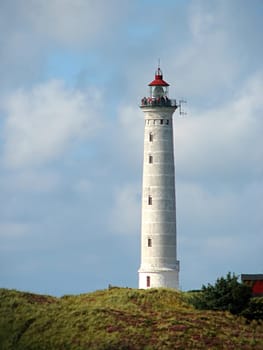 Lighthouse No. Lyngvig near Hvide Sande.  The lighthouse flashes every 5 seconds,the flashing light is 53 m above sea level and can be seen 40 km away.