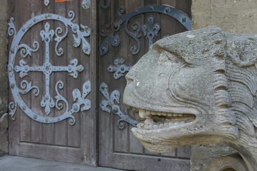 Lion's head at the lion portal of the imperial cathedral in Königslutter