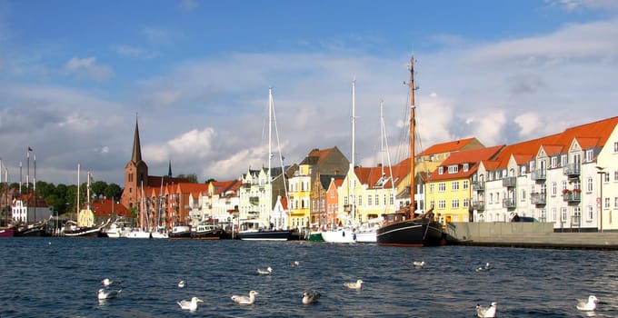 Sønderborg seen from the sea. Sønderborg is a cozy harbor town on the island of Als/Denmark.
