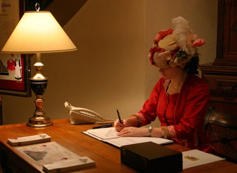 at the desk