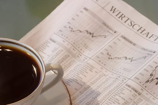 Coffee break with business section of the newspaper