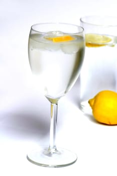 Water glasses with lemon