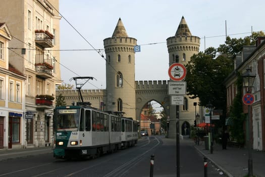 Tram in front of the Nauener Tor in Potsdam