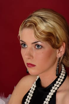 Color photo of a portrait of a woman in the style of the 20s